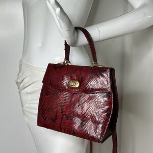Structured Red Black Snakeskin Handbag Shoulder Bag